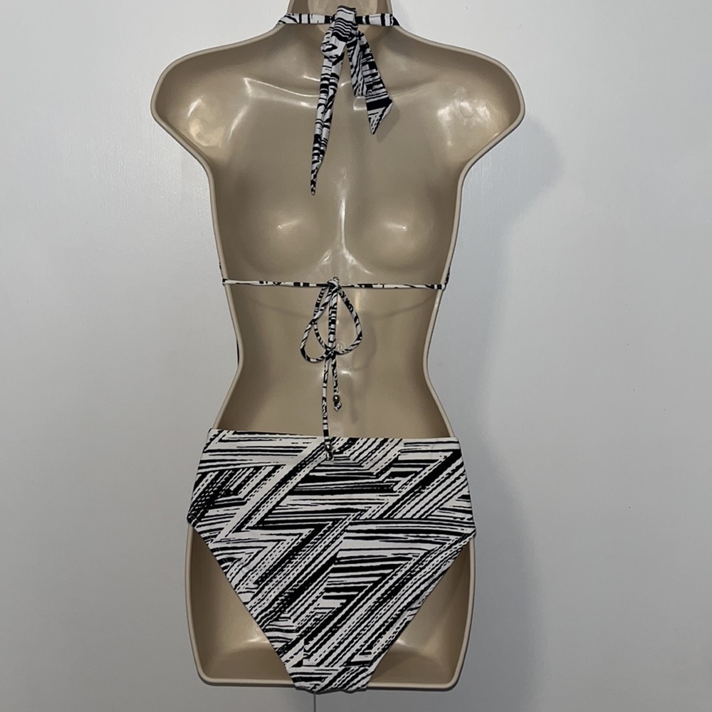 INGEAR Zebra Stripe Black & White Halter String Bikini Set Women’s Large L - Picture 4 of 10